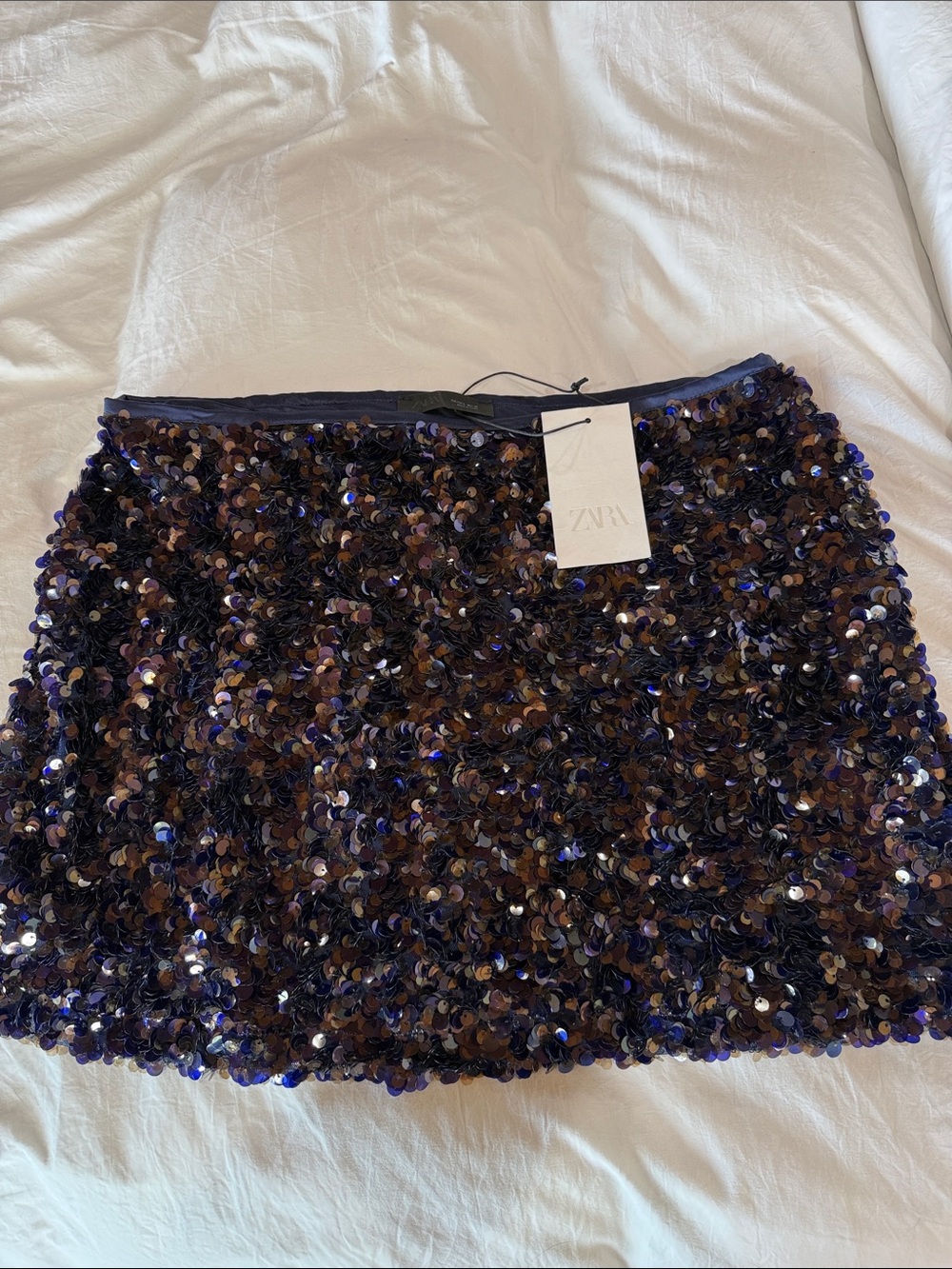 Zara Navy Midnight Sequin Mini Skirt NWT